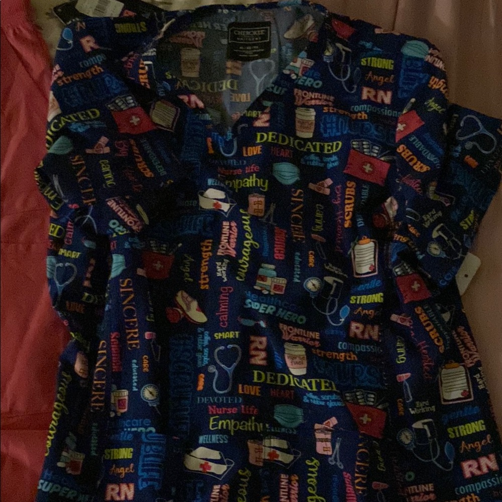 Colorful Graphic Print Scrub Top